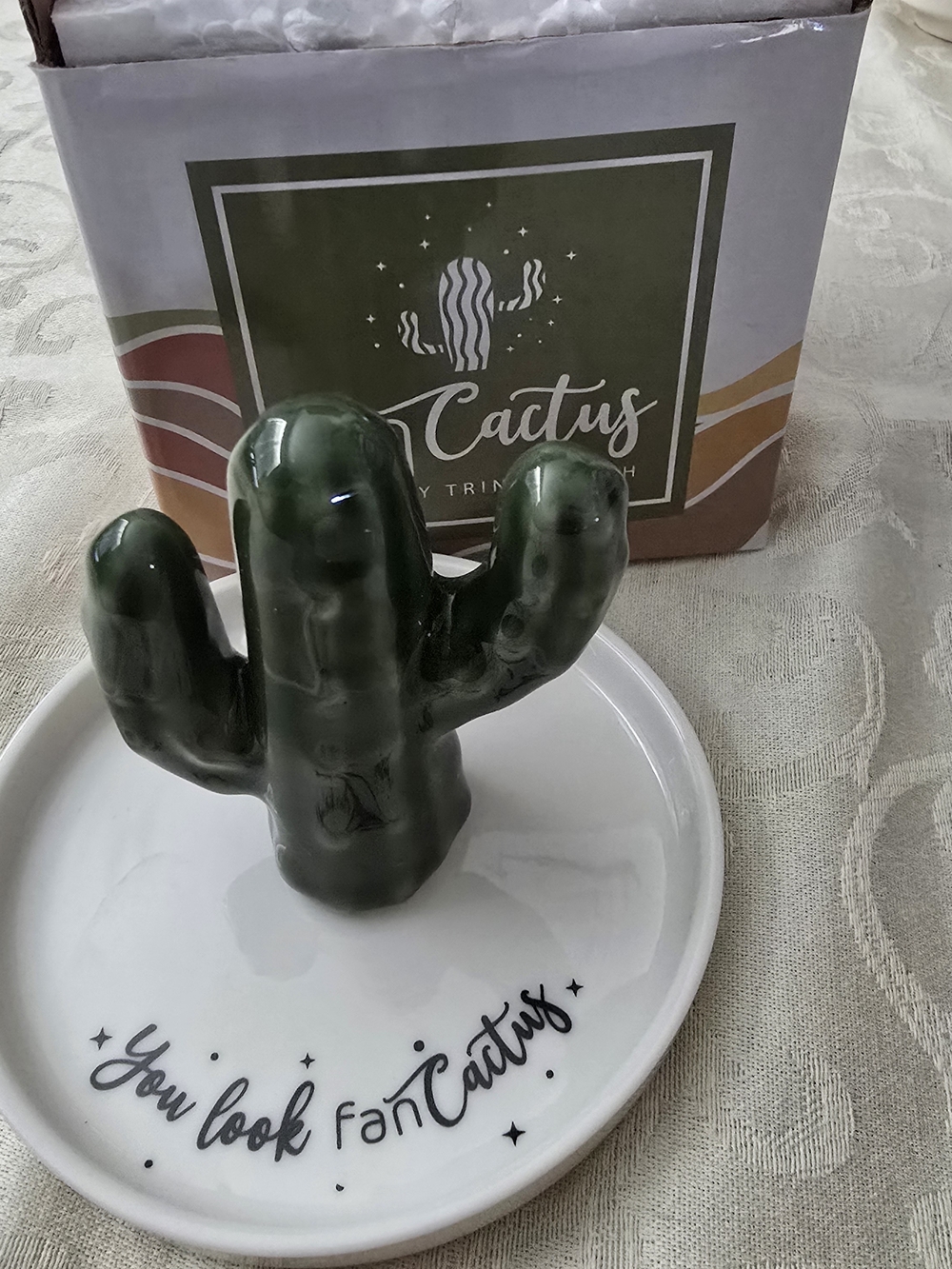 Cactus Dark Green Ceramic Cactus Jewelry Holder by Cactus